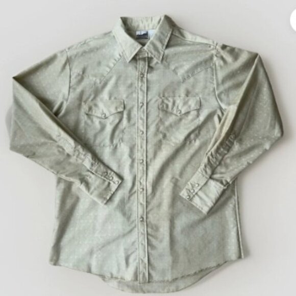 Express Riders Western Shirt Men's Beige Geometric Pearl Snap Size Medium Dressy - Picture 2 of 7